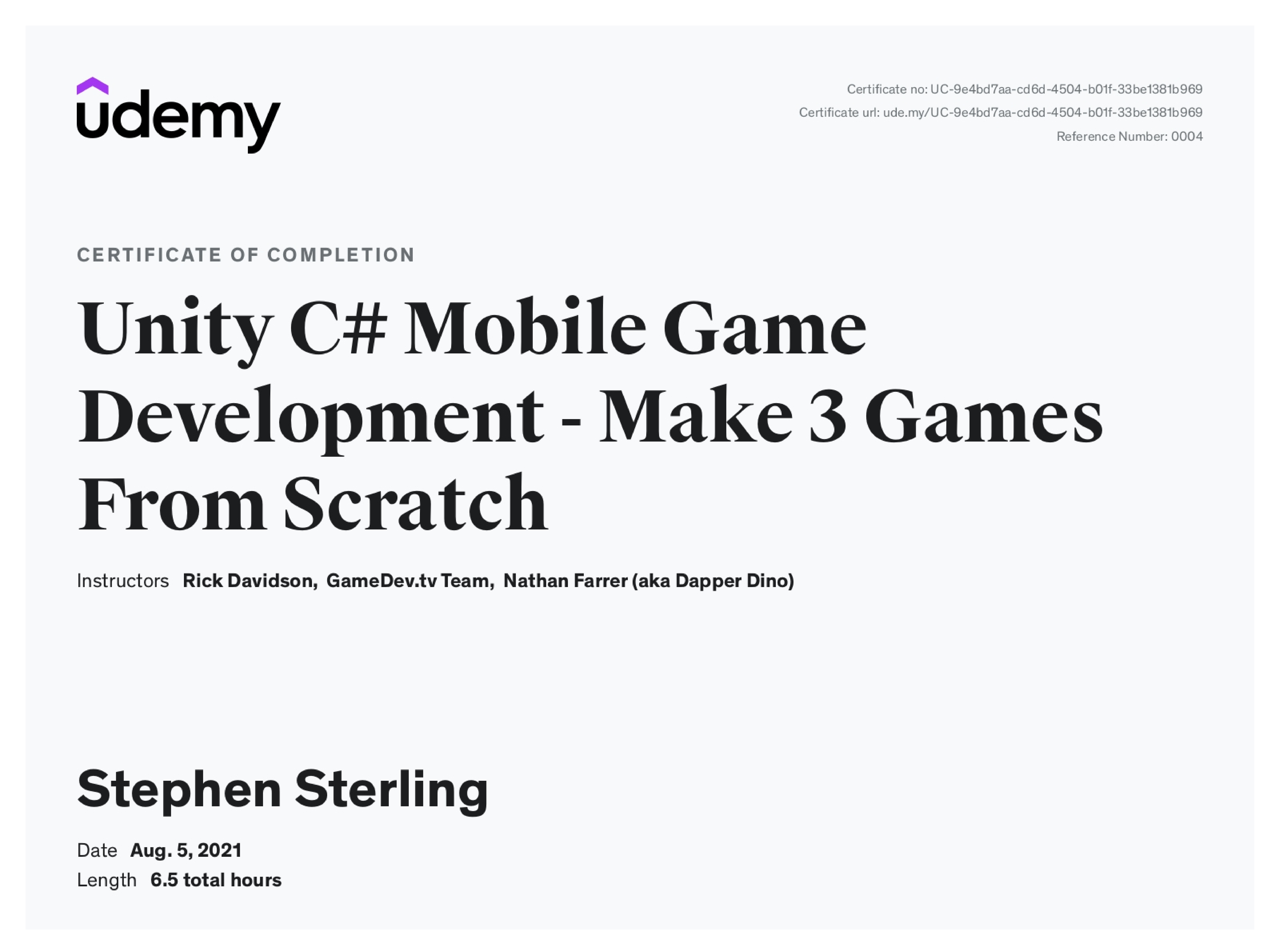 Unity Mobile Certificate
