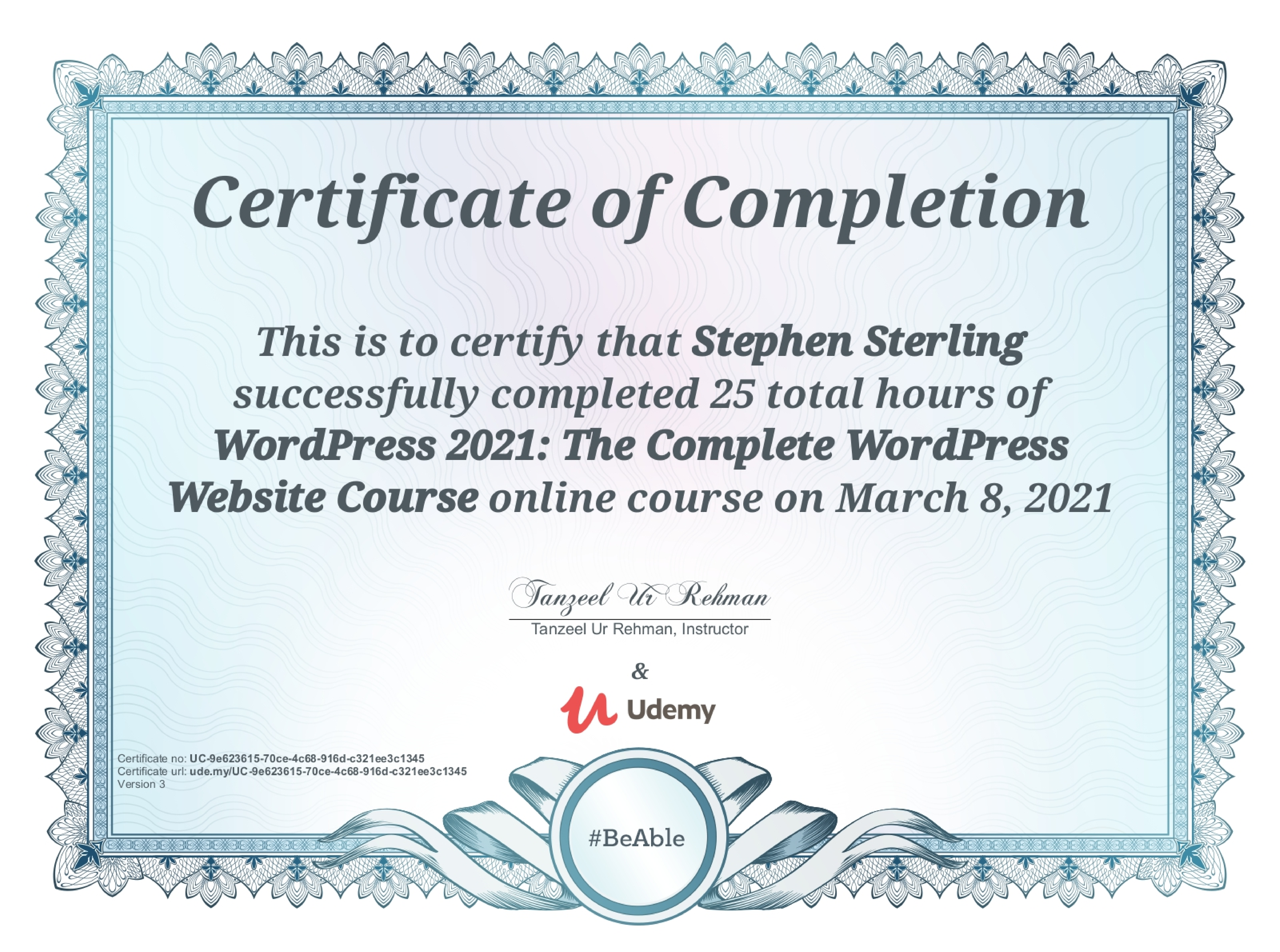 Wordpress Certificate